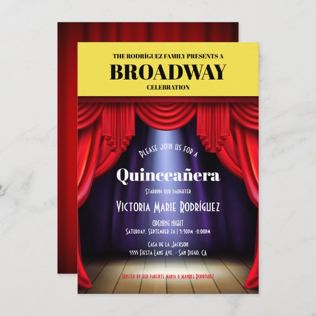 Broadway-program födelsedag Quinceañera Inbjudningar (Fram/baksida)