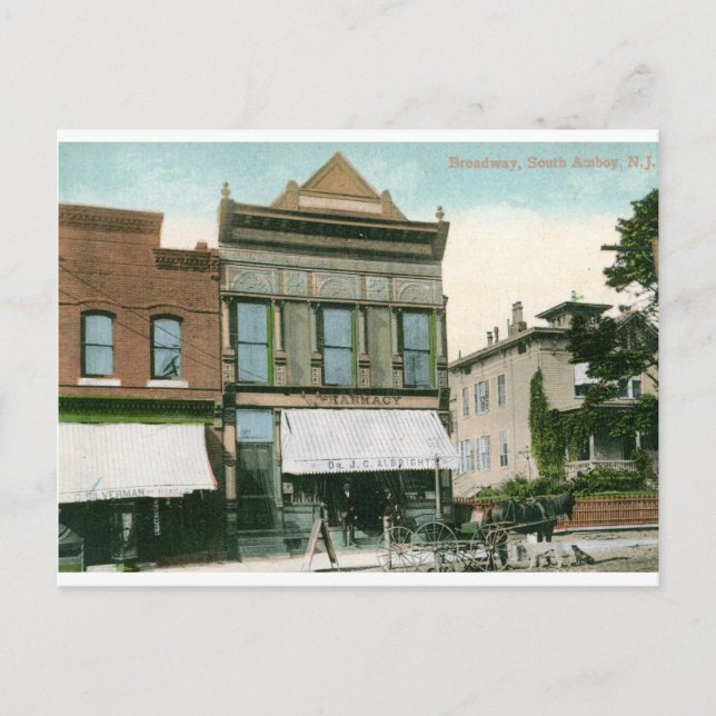 Broadway, South Amboy, NJ 1910 Vintage Vykort (Framsida)