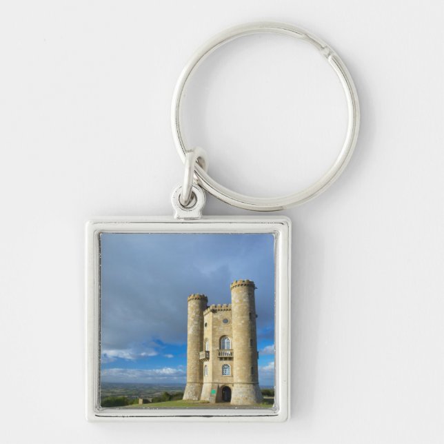 Broadway Tower, Nära Broadway, Worcestershire Fyrkantig Silverfärgad Nyckelring (Framsidan)