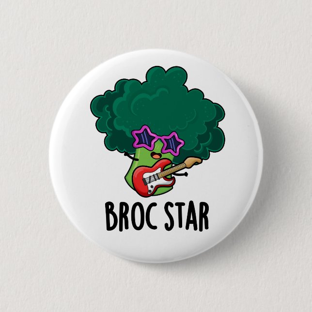 Broc Star Funny Brocolli Rockstjärna Pun Knapp (Framsida)