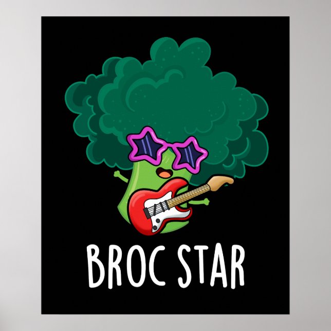 Broc Star Funny Brocolli Rockstjärna Pun Mörk BG Poster (Framsidan)