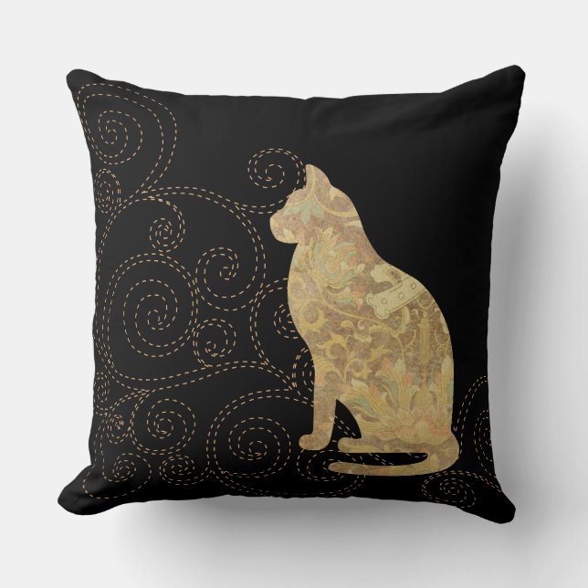 Brocade Cat med saxar Square Dekorativ kudde (Framsida)