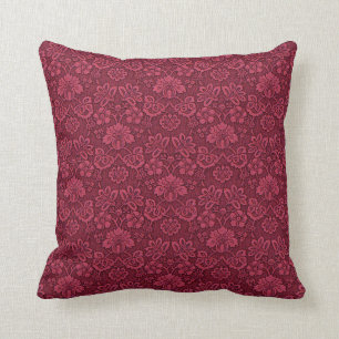 Brocade-utskrift för Burgundy-Blommigt16 x 16 Kudde