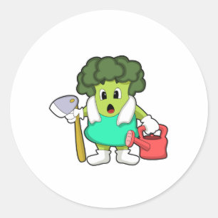 Broccoli as Farmer med Watering-burk Runt Klistermärke