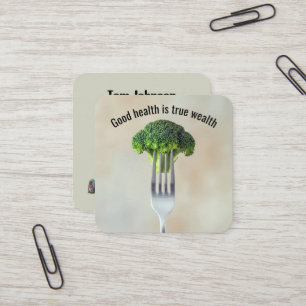 Broccoli Blom på en gaffel med citat Fyrkantigt Visitkort