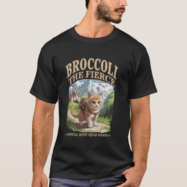 Broccoli den vilda Quest Fantasy Äventyrs Katt T Shirt (Framsida)