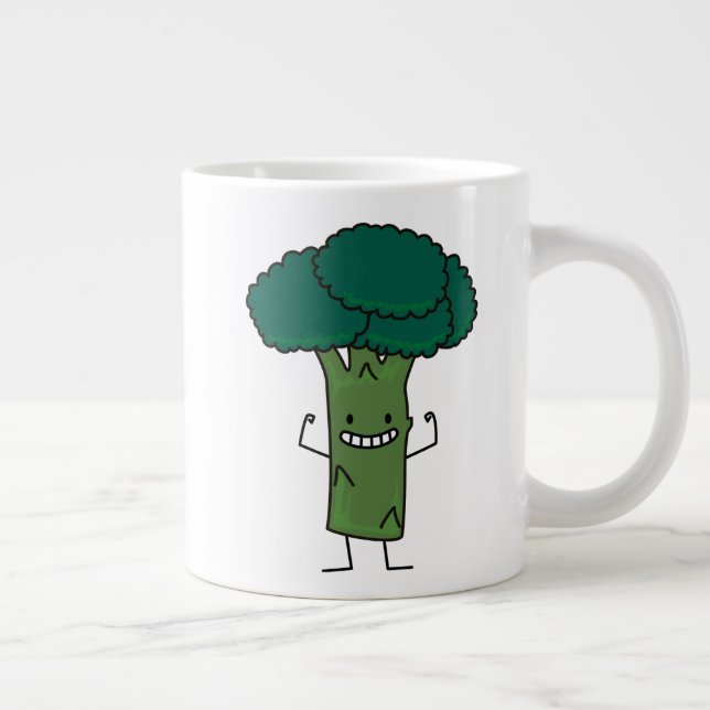 Broccoli Flexing lycklig träd head grönt Vegetabil Jumbo Mugg (Höger)