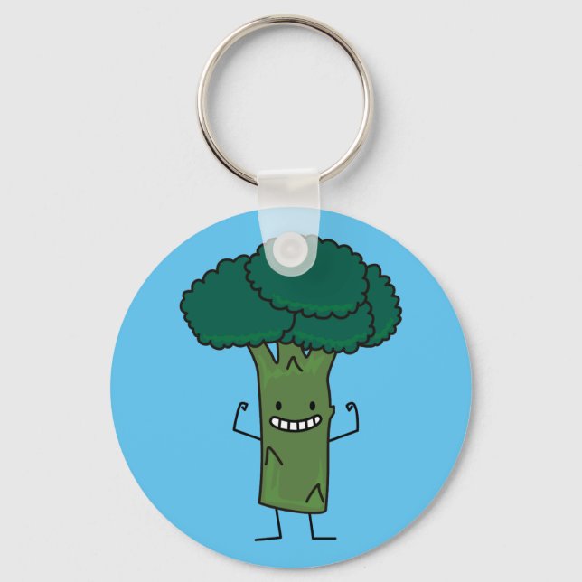 Broccoli Flexing lycklig träd head grönt vegetabil Nyckelring (Framsida)