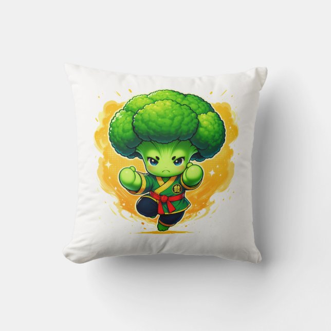 Broccoli Karate Kid — Cute Veggie Warrior Kudde (Framsida)