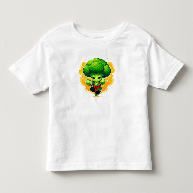 Broccoli Karate Kid — Cute Veggie Warrior T Shirt (Framsida)