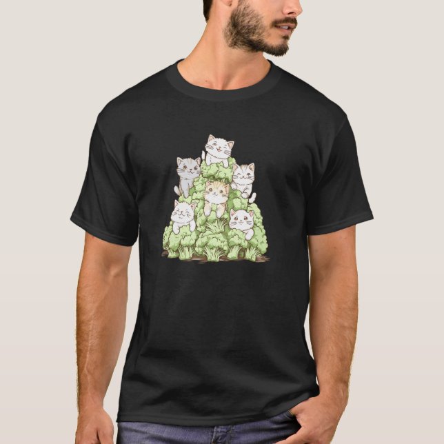 Broccoli Katter Rolig Design Kattälskare Grönsak V T Shirt (Framsida)