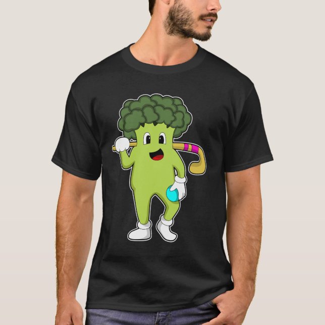 Broccoli på hockey med hockeyklubba t shirt (Framsida)