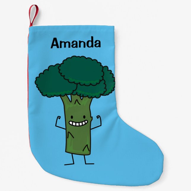 Broccoli som böjer den lyckliga grönsaken för liten julstrumpa (Framsidan)