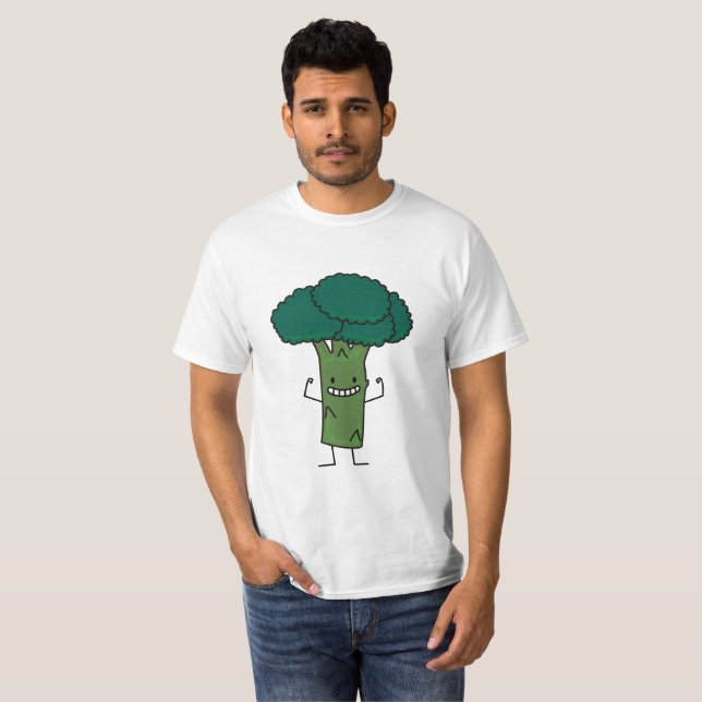 Broccoli som böjer den lyckliga grönsaken för t-shirt (Hel framsida)