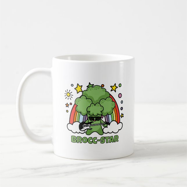 Broccoli som spelar gitarr, Brocc Star och regnbåg Kaffemugg (Vänster)