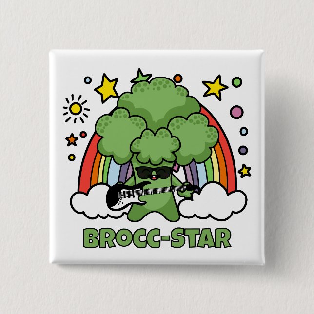 Broccoli spelar gitarr, Brocc Stjärna och Regnbåga Knapp (Framsida)