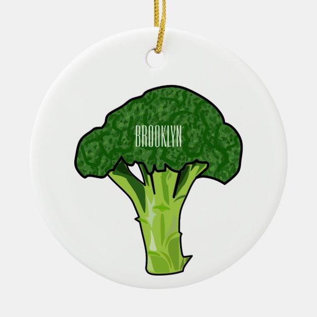 Broccoli tecknad illustration julgransprydnad keramik (Framsidan)