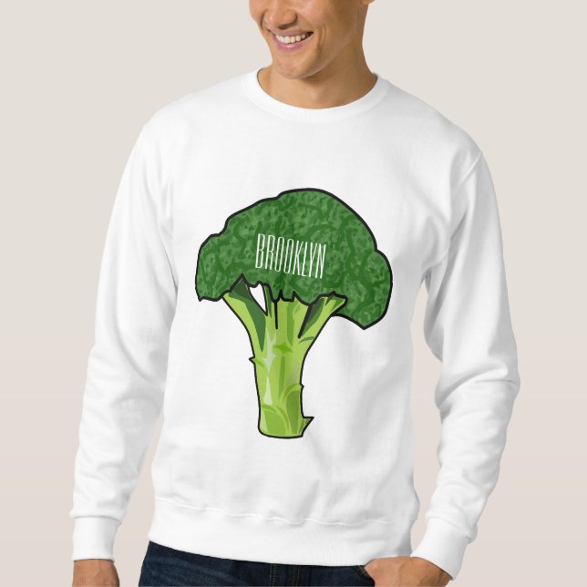 Broccoli tecknad illustration lång ärmad tröja (Framsida)