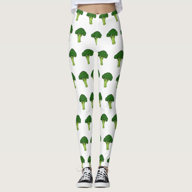 Broccoli tecknad illustration leggings (Framsida)