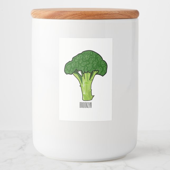 Broccoli tecknad illustration mat etikett (Framsida)