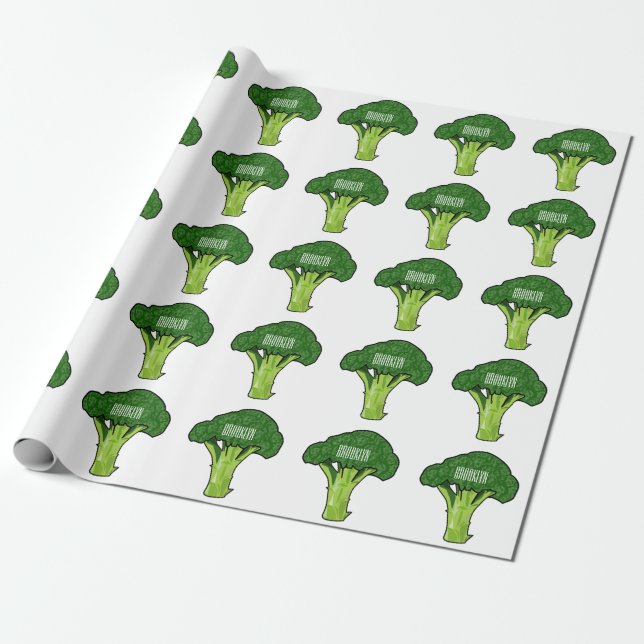 Broccoli tecknad illustration presentpapper (Utrullad)