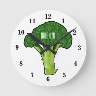 Broccoli tecknad illustration rund klocka