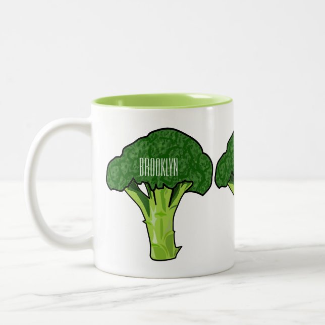 Broccoli tecknad illustration Två-Tonad mugg (Vänster)