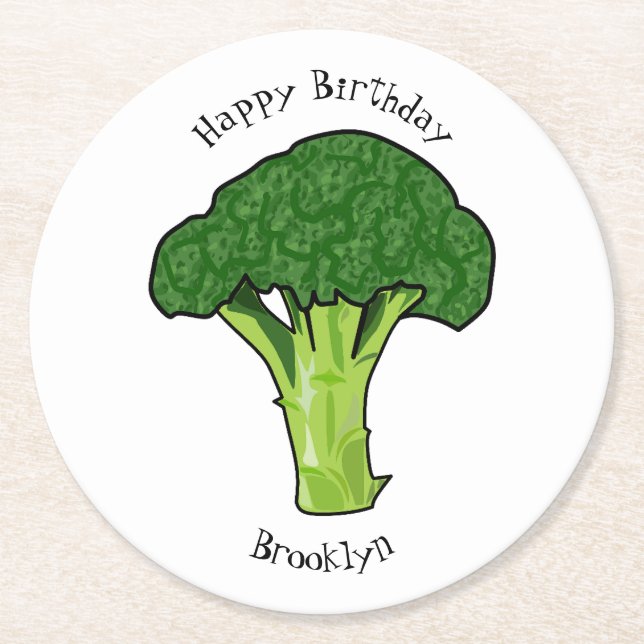 Broccoli tecknad illustration underlägg papper rund (Framsidan)