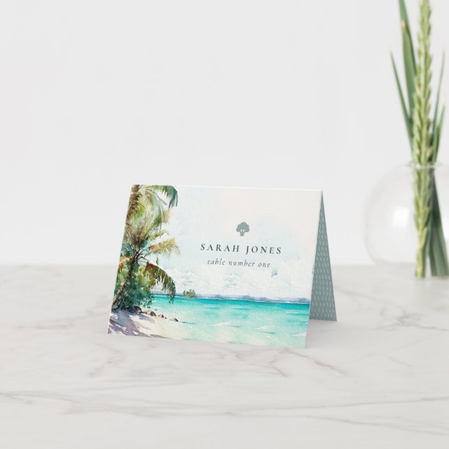 Broccoli, Tropical Handflatan Beach Wedplace Card Tack Kort (Framsida)