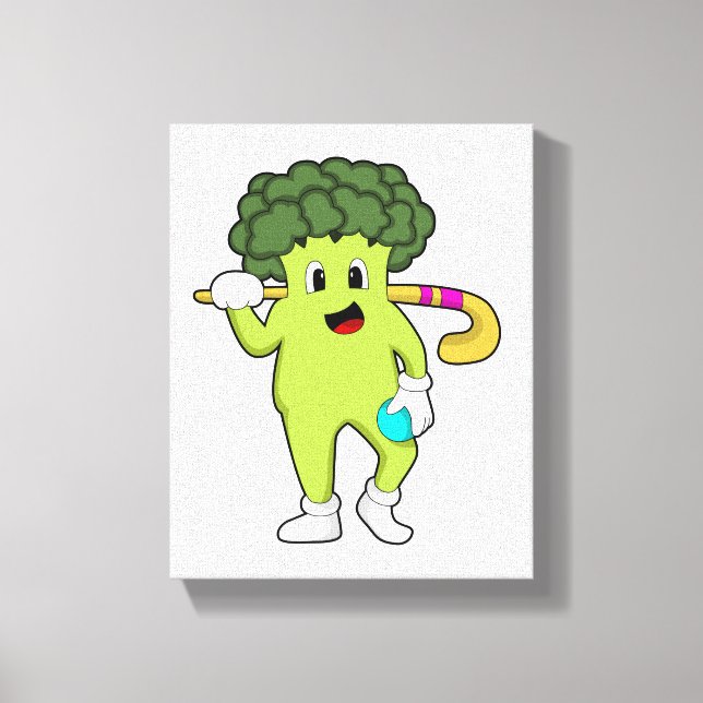 Broccoli vid Hockey med Hockey fladdermus Canvastryck (Framsida)