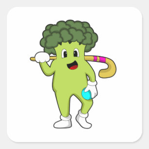 Broccoli vid Hockey med Hockey fladdermus Fyrkantigt Klistermärke