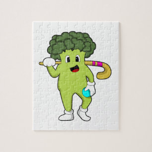 Broccoli vid Hockey med Hockey fladdermus Pussel
