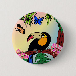 Broche Boton Tucano tropical e borboletas Knapp