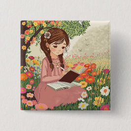 Broche Botton quadrado Menina no Jardim Knapp