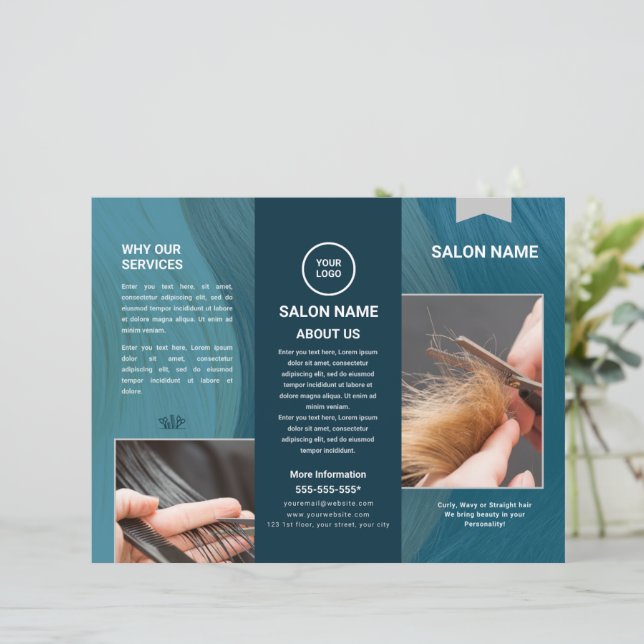 Brochure Hair Salon and Barbershop Trifold (Stående Fram)