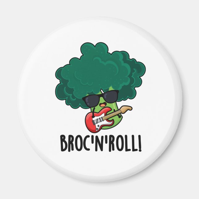 Brock and Roll Funny Veggie Broccoli Pun Magnet (Framsidan)