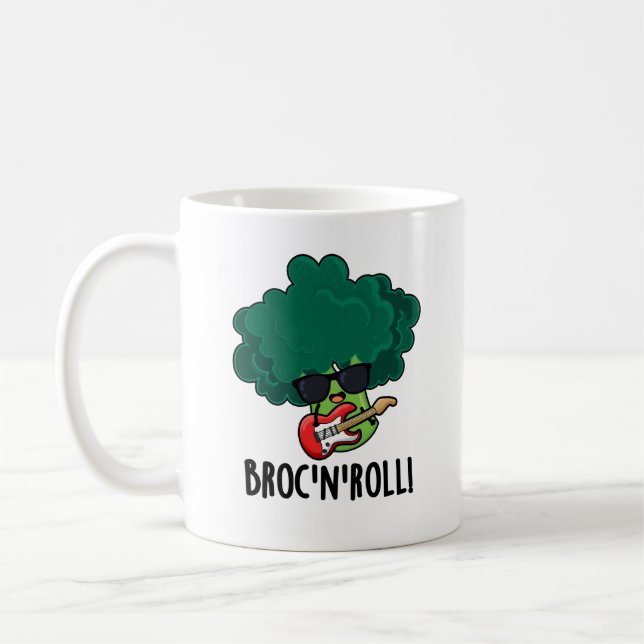 Brock n Roll Funny Veggie Broccoli Pun Kaffemugg (Vänster)