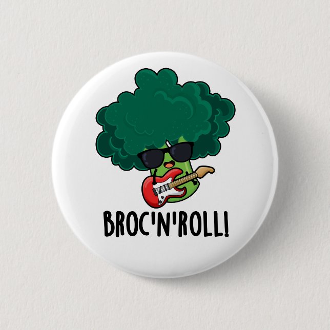 Brock n Roll Funny Veggie Broccoli Pun Knapp (Framsida)