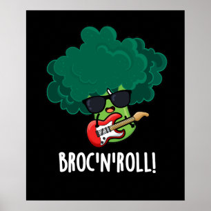 Brock n Roll Funny Veggie Broccoli Pun Mörk BG Poster