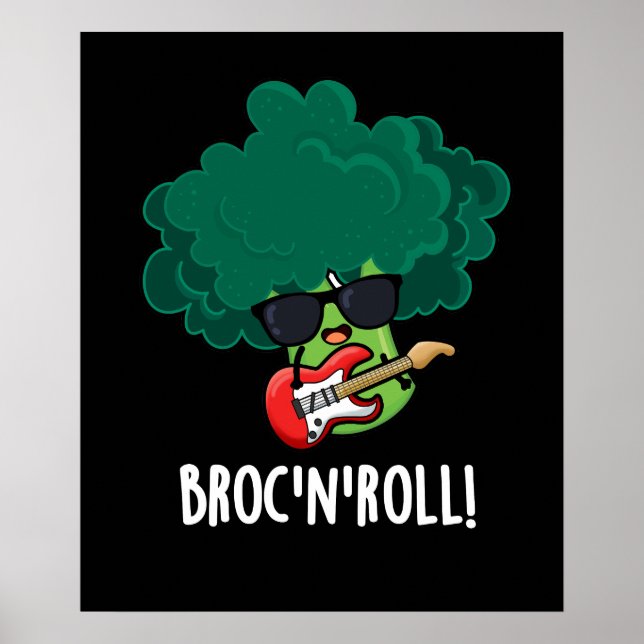 Brock n Roll Funny Veggie Broccoli Pun Mörk BG Poster (Framsidan)