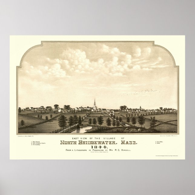 Brockton, MORSA Panoramic Karta - 1844 Poster (Framsidan)