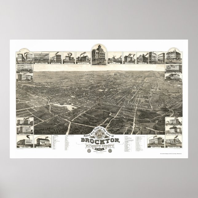 Brockton, MORSA Panoramic Karta - 1882 Poster (Framsidan)