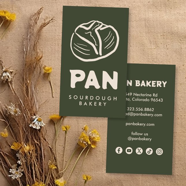 Bröd Bageri Sourdough ANPASSAT Sociala Medier Hand Visitkort (Bread Bakery Sourdough CUSTOM Socials Hand-drawn Business Card
)
