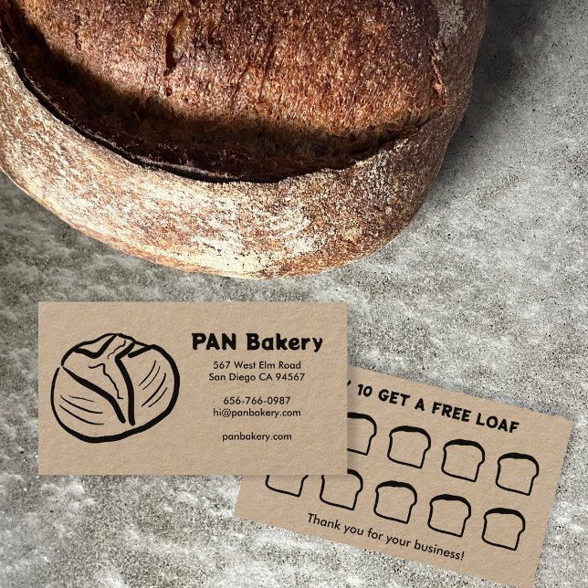 Bröd Bageri Surdeg ANPASSAD Handritad Belöning  Lojalitetskort (Bread Bakery Sourdough CUSTOM Hand-drawn Rewards Loyalty Card -Kraft paper
)