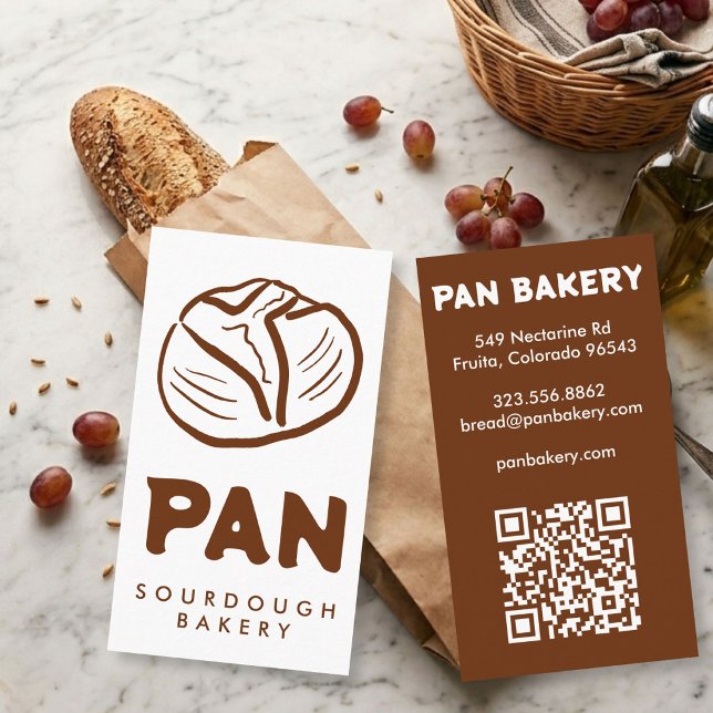 Bröd Bageri Surdeg Anpassad QR Handritad Visitkort (Bread Bakery Sourdough CUSTOM QR Code Whimsical Hand-drawn Business Card
)