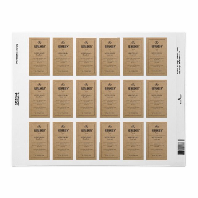 Bröd Label Brown Kraft Papper Bakery Adressetikett (Helt Ark)