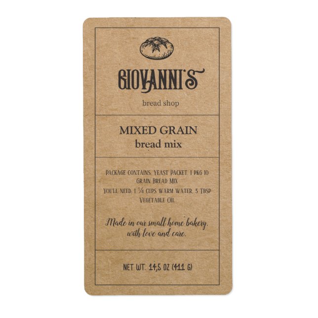 Bröd Label Brown Kraft Papper Bakery Fraktsedel (Framsidan)