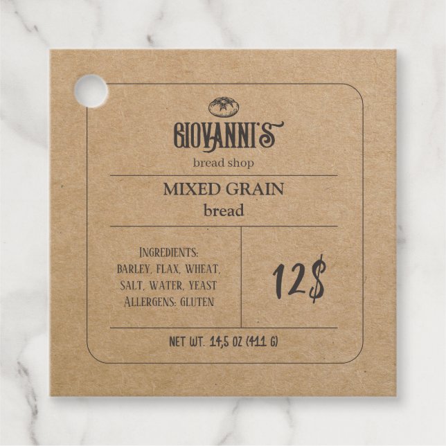 Bröd Label Brown Kraft Papper Bakery Gåvor Etiketter (Framsida)
