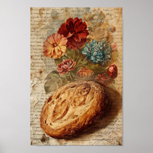 Bröd- och blomkollage poster