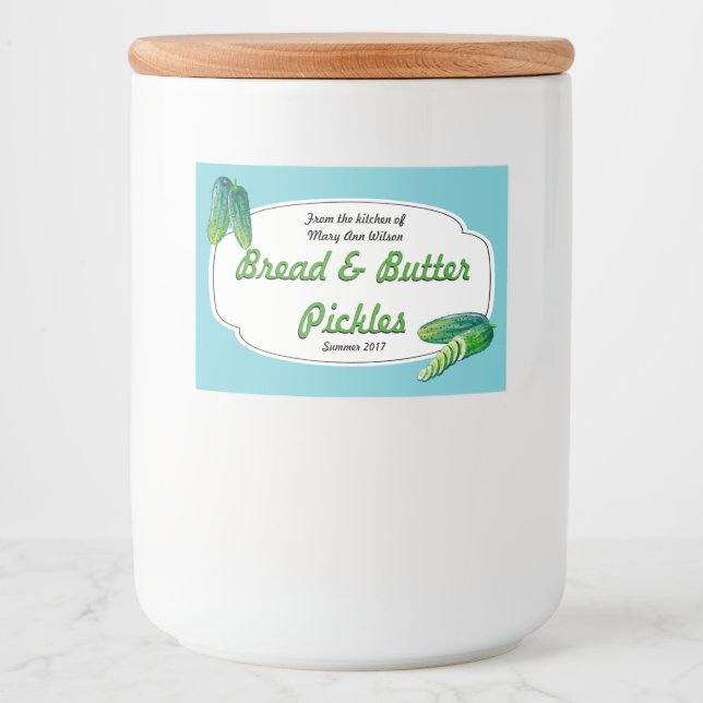 Bröd- och Butter Pickles-hämtning Mat Etiketter (Framsida)